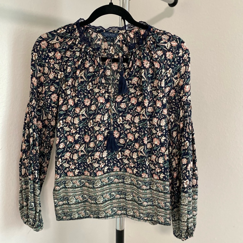 Lucky Brand Peasant Top Navy Floral